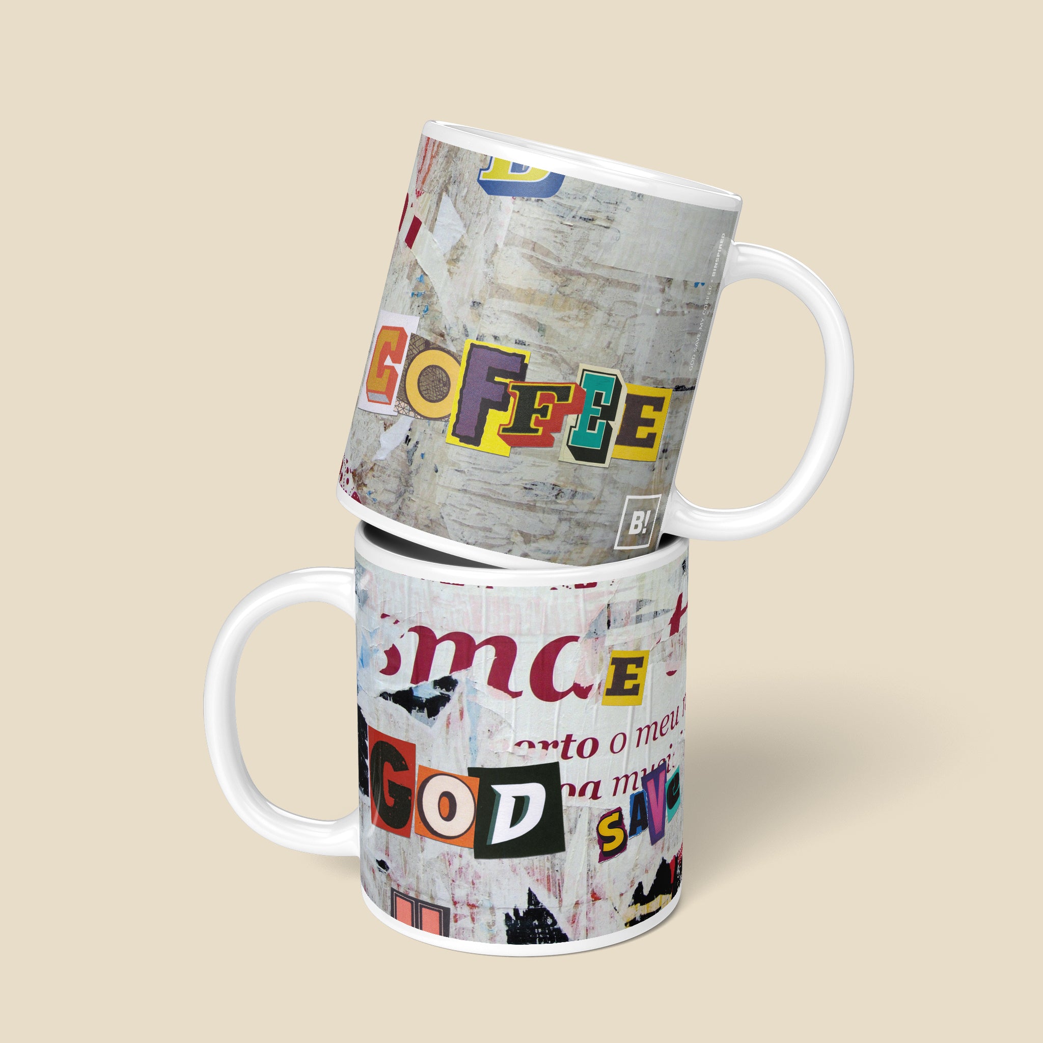 Be inspired by our "God Save My Coffee" Coffee Mug.  Featuring a front and back view of the 11oz mug.