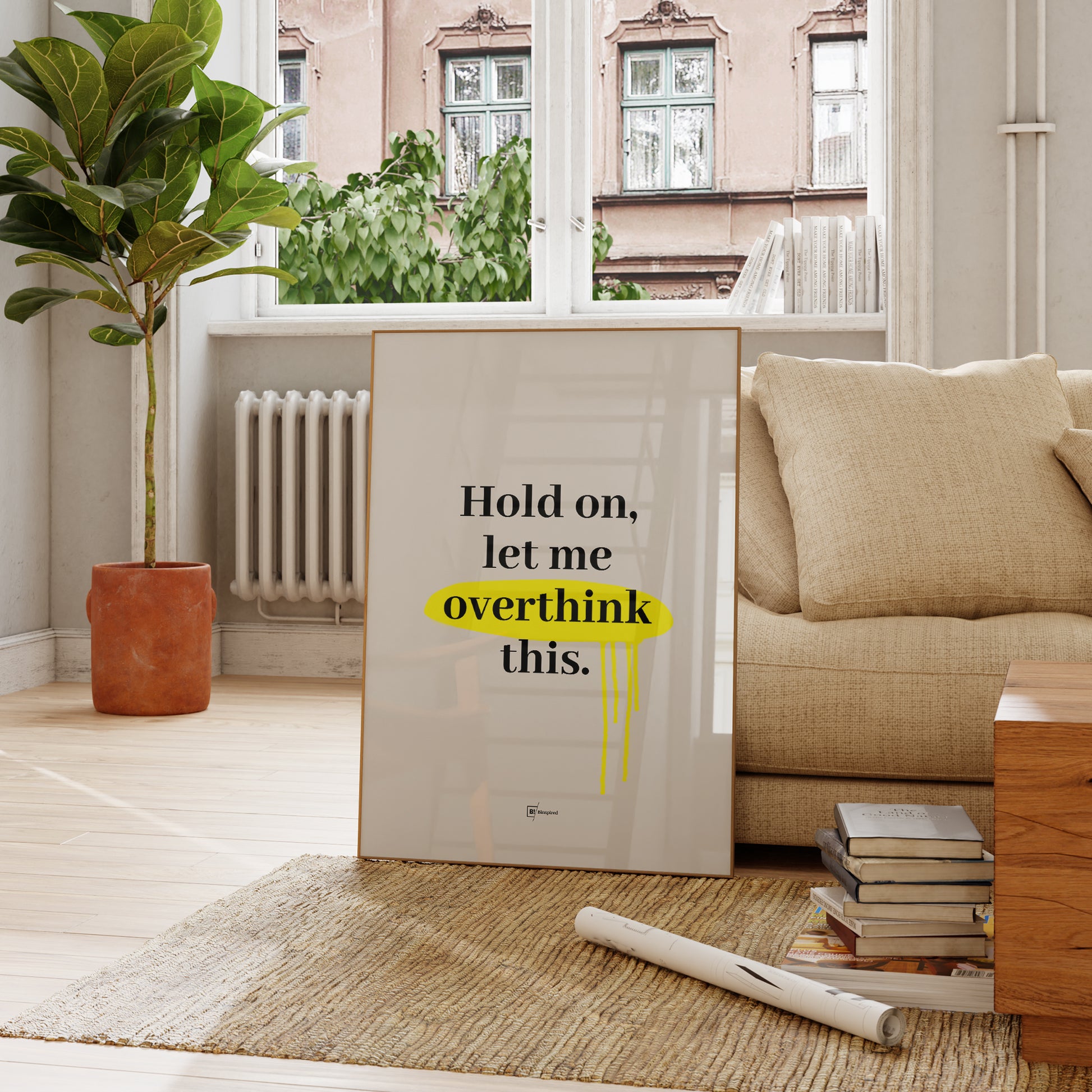 Be inspired by our "Hold on, let me overthink this" quote art print! This artwork was printed using the giclée process on archival acid-free paper and is presented in a french living room that captures its timeless beauty in every detail.