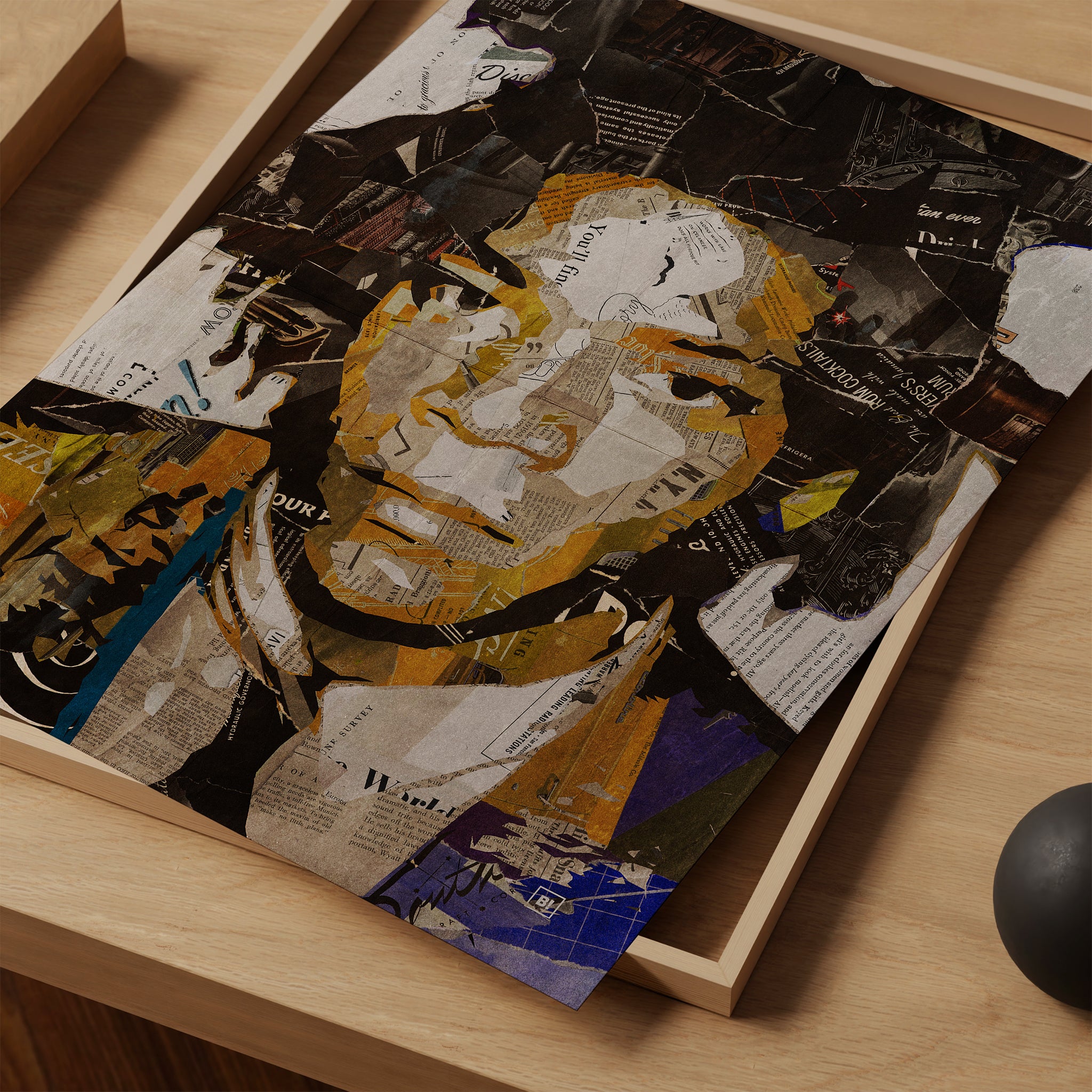Be inspired by our iconic collage portrait art print of Jean-Michel Basquiat. This artwork was printed using the giclée process on archival acid-free paper and is presented as a print close-up, capturing its timeless beauty in every detail.