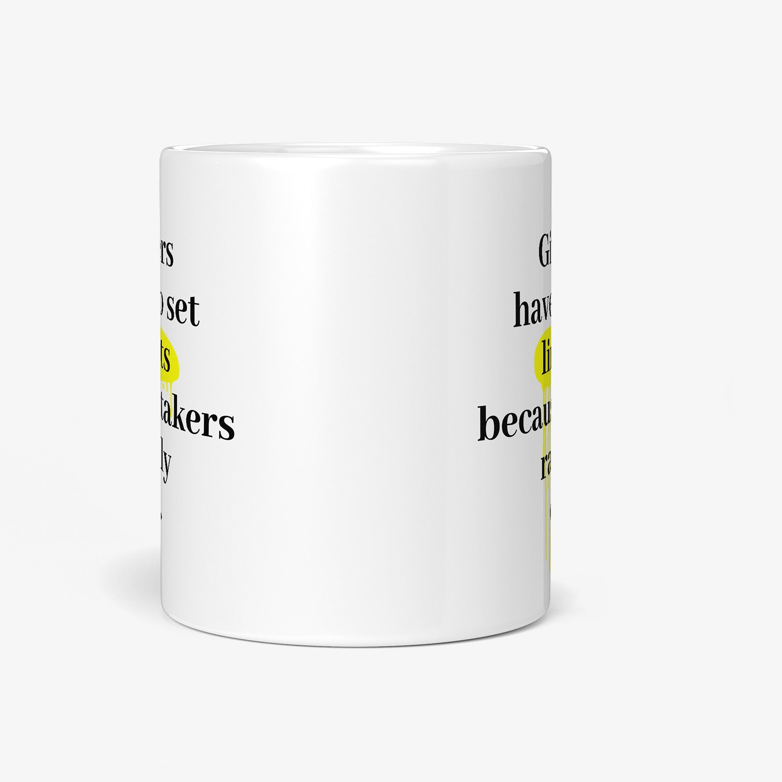 Be inspired by Henry Ford's famous quote, "Givers have to set limits because takers rarely do" on this white and glossy 11oz coffee mug with a front view.