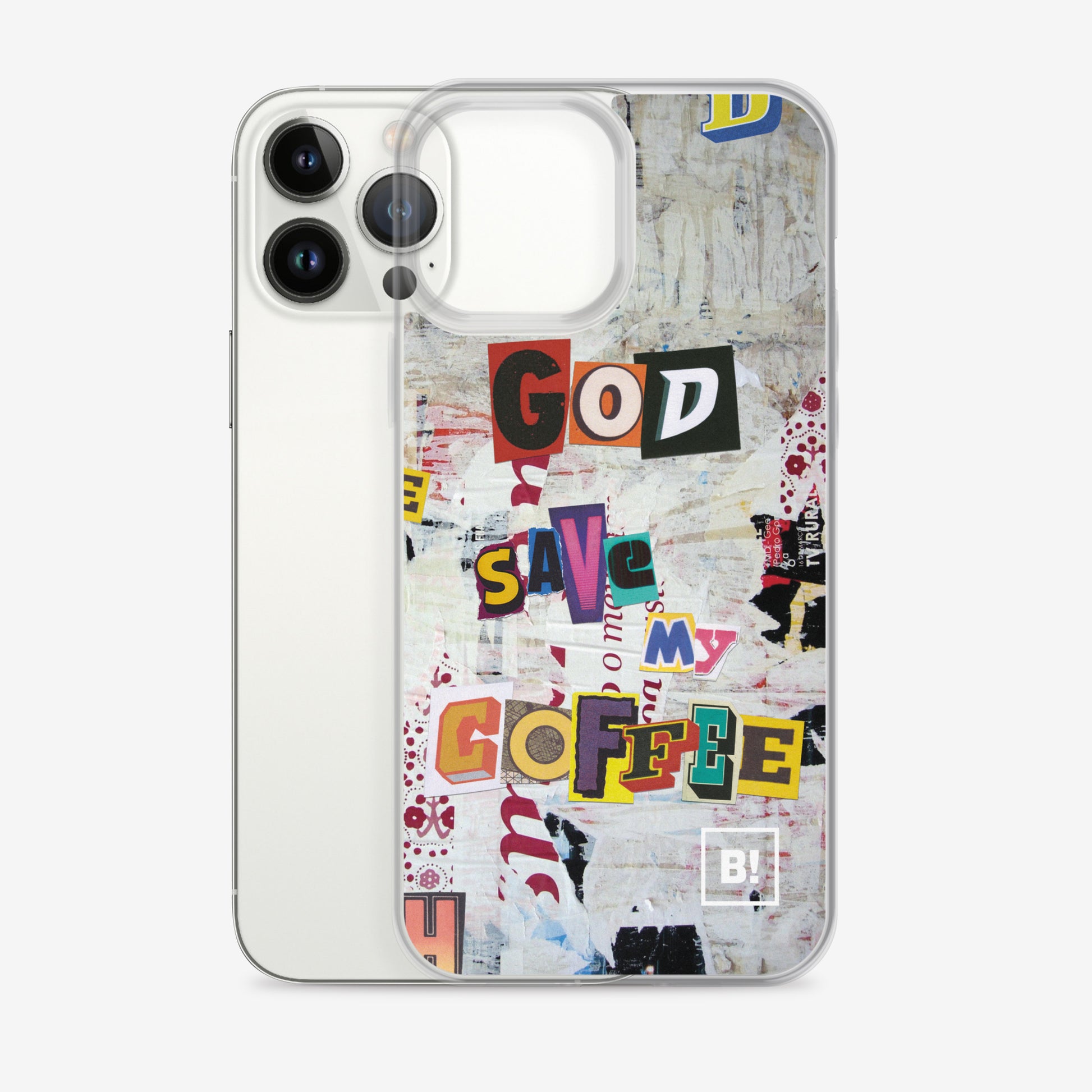 Binspired God Save My Coffee iPhone 13 Pro Max Clear Case with Phone