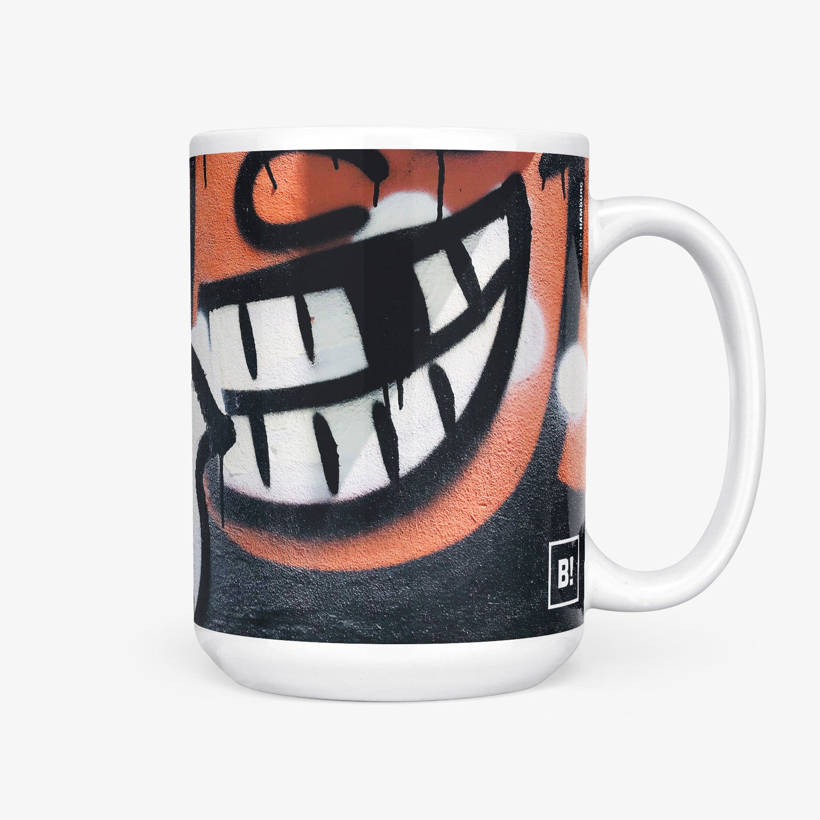 Be inspired by our Urban Art Coffee Mug "HA!" from Hamburg. This mug features an 15oz size with the handle on the right.