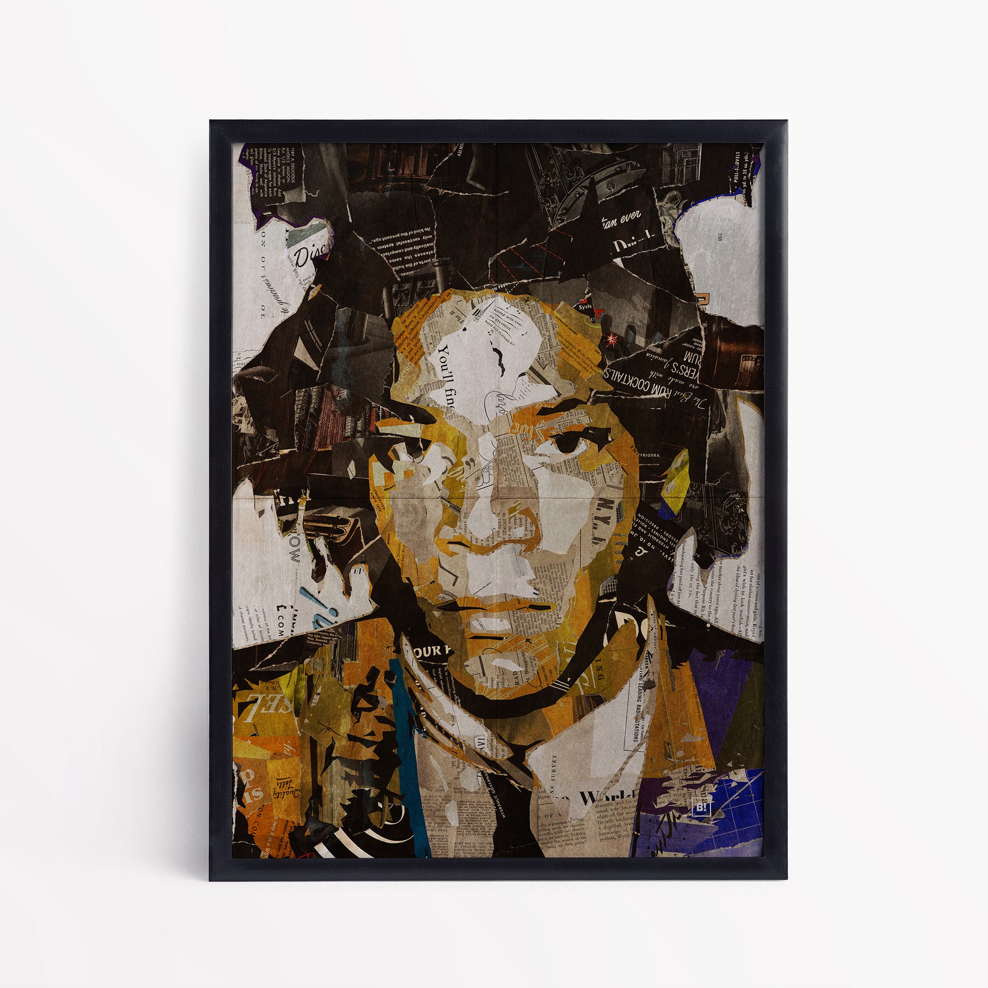 Be inspired by our iconic collage portrait art print of Jean-Michel Basquiat. This artwork has been printed using the giclée process on archival acid-free paper and is presented in a sleek black frame, showcasing its timeless beauty in every detail.