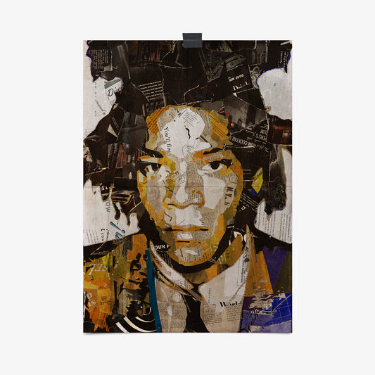 Be inspired by our iconic collage portrait art print of Jean-Michel Basquiat. This artwork was printed using the giclée process on archival acid-free paper, capturing its timeless beauty in every detail.