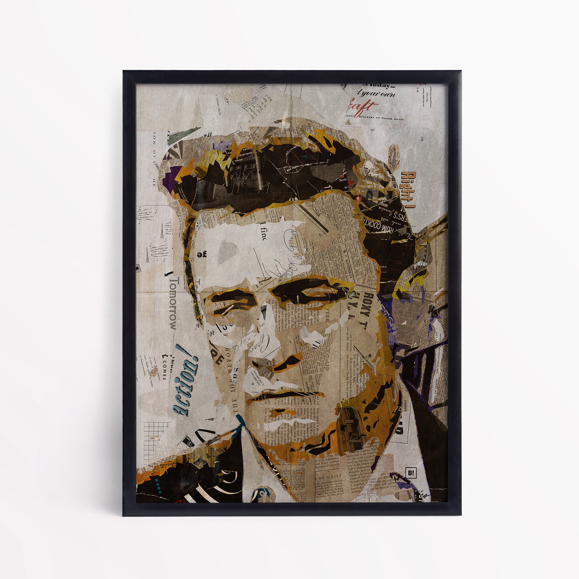 Be inspired by our iconic collage portrait art print of Johnny Cash. This artwork has been printed using the giclée process on archival acid-free paper and is presented in a sleek black frame, showcasing its timeless beauty in every detail.