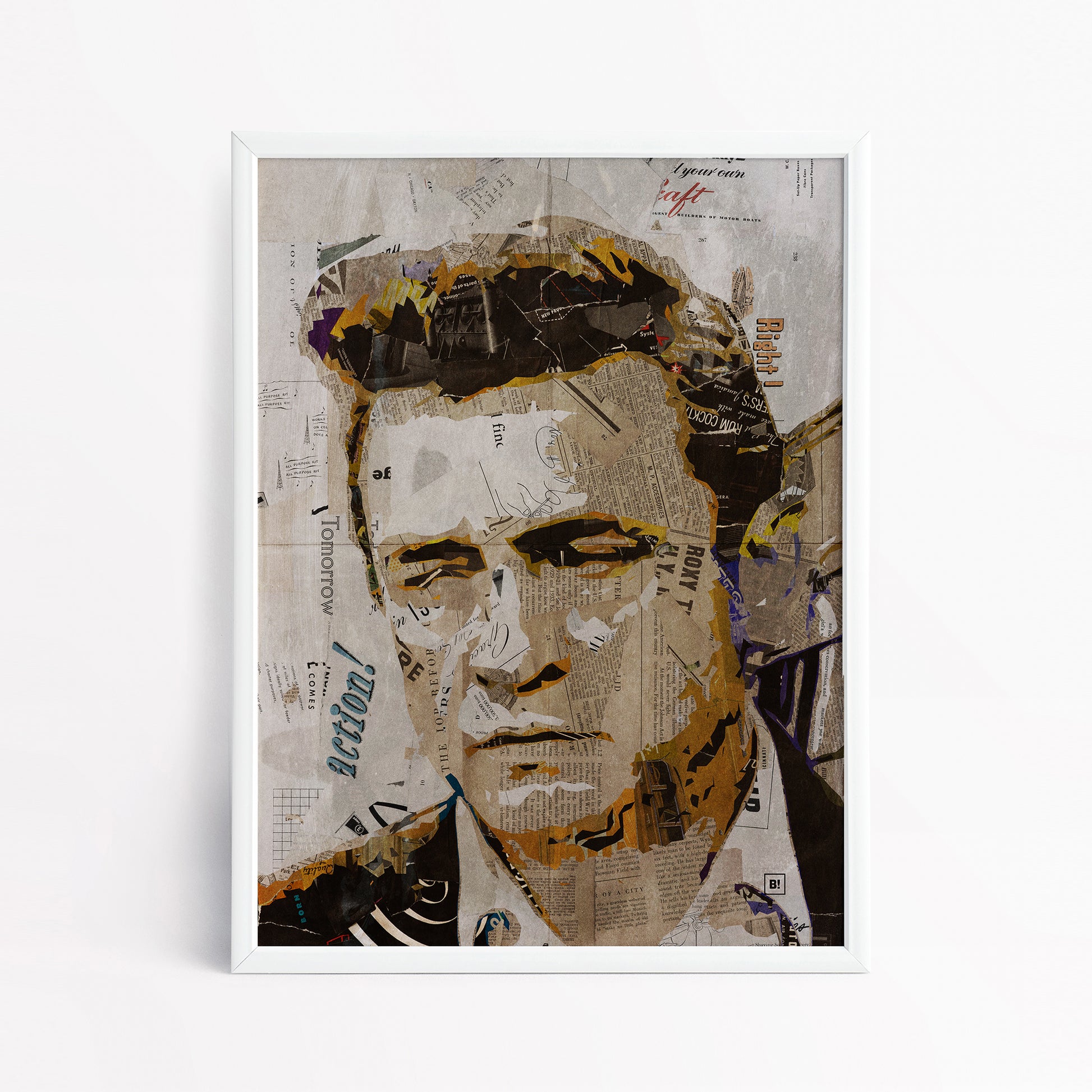 Be inspired by our iconic collage portrait art print of Johnny Cash. This artwork has been printed using the giclée process on archival acid-free paper and is presented in a sleek white frame, showcasing its timeless beauty in every detail.