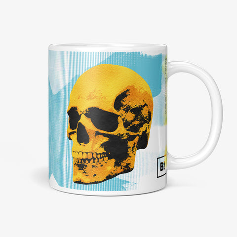 Be inspired by our "Golden Skulls High Five" Pop Art Coffee Mug. Featuring a 11oz size with the handle on the right. 