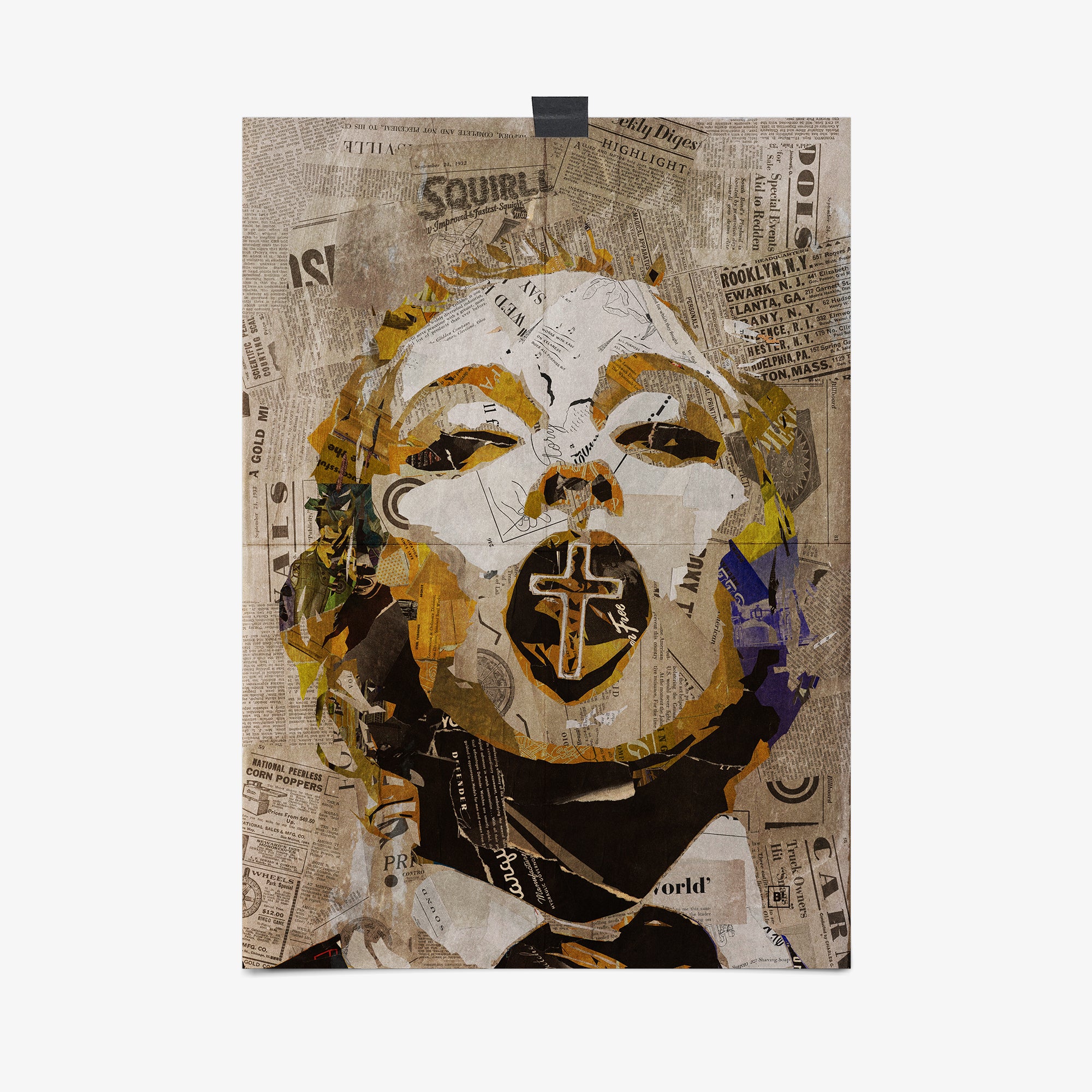 Be inspired by our iconic collage portrait art print of Madonna. This artwork was printed using the giclée process on archival acid-free paper, capturing its timeless beauty in every detail.